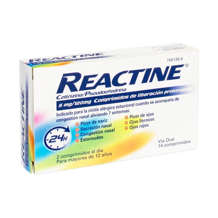 REACTINE CETIRIZINA/PSEUDOEFEDRINA 5mg/120mg 14 COMPRIMIDOS