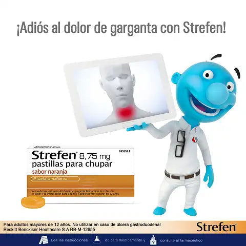 STREFEN 8,75 mg SABOR NARANJA SIN AZÚCAR 16 PASTILLAS PARA CHUPAR