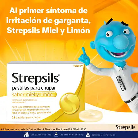 STREPSILS 24 PASTILLAS PARA CHUPAR SABOR MIEL Y LIMÓN