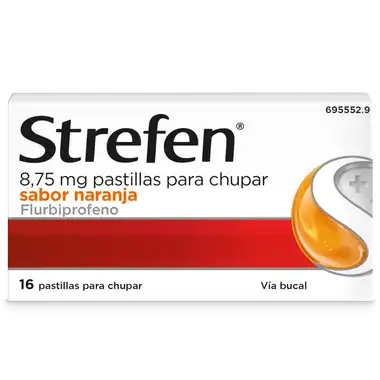STREFEN 8,75 mg SABOR NARANJA SIN AZÚCAR 16 PASTILLAS PARA CHUPAR